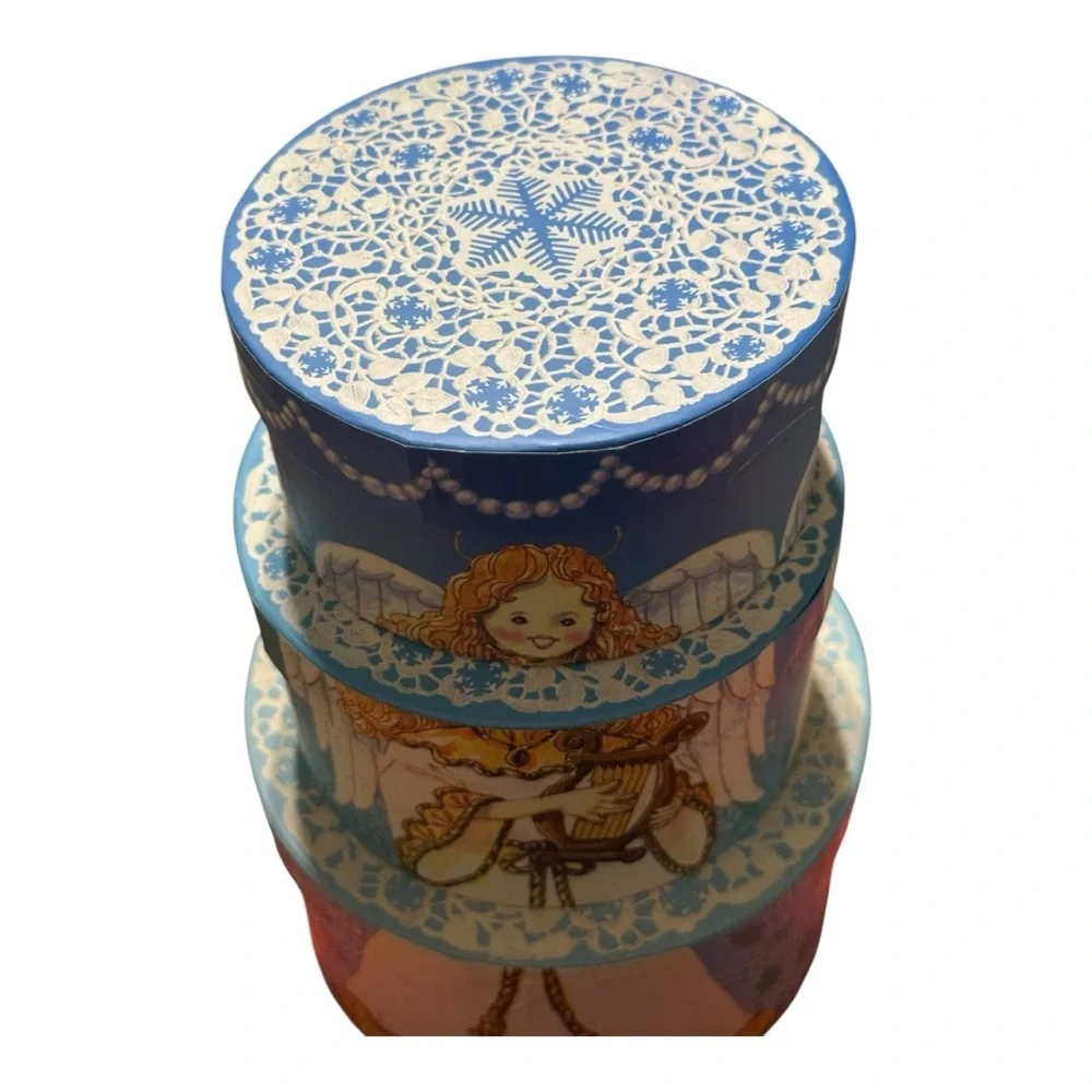 Angel Themed Decorative Boxes Set of 3 Nesting Christmas Boxes - Picture 6 of 10